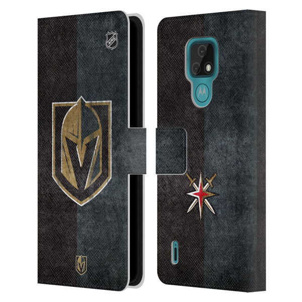 NHL Vegas Golden Knights Half Distressed Leather Book Wallet Case Cover For Motorola Moto E7