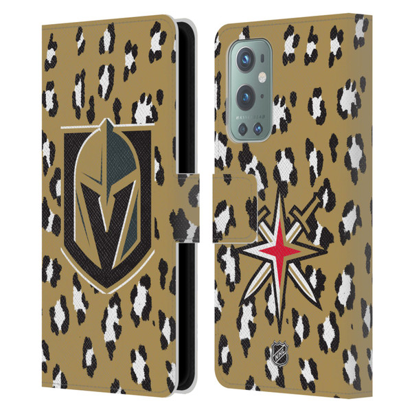 NHL Vegas Golden Knights Leopard Patten Leather Book Wallet Case Cover For OnePlus 9