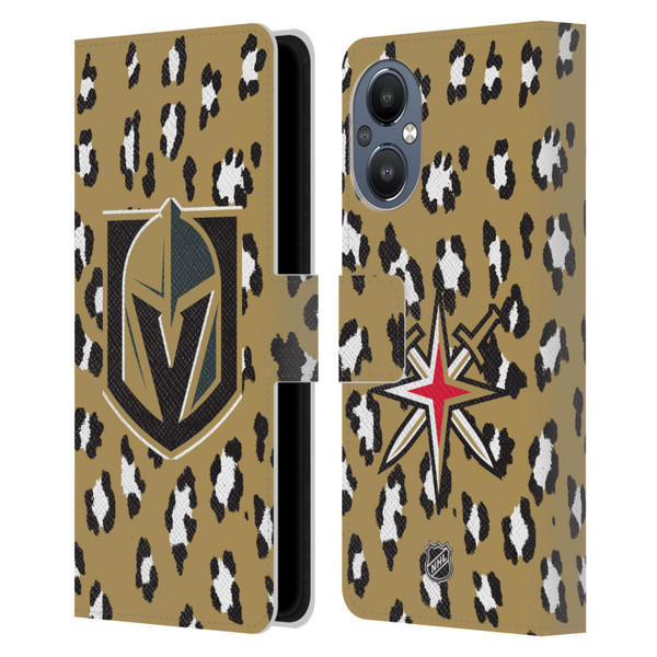 NHL Vegas Golden Knights Leopard Patten Leather Book Wallet Case Cover For OnePlus Nord N20 5G