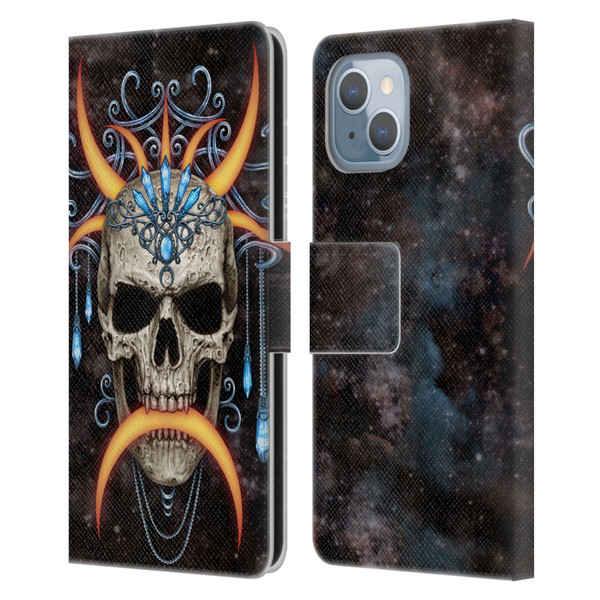 Sarah Richter Skulls Jewelry And Crown Universe Leather Book Wallet Case Cover For Apple iPhone 14