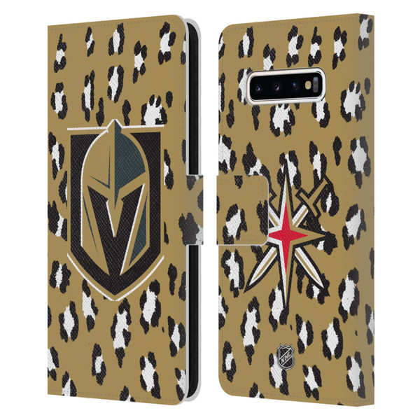 NHL Vegas Golden Knights Leopard Patten Leather Book Wallet Case Cover For Samsung Galaxy S10+ / S10 Plus