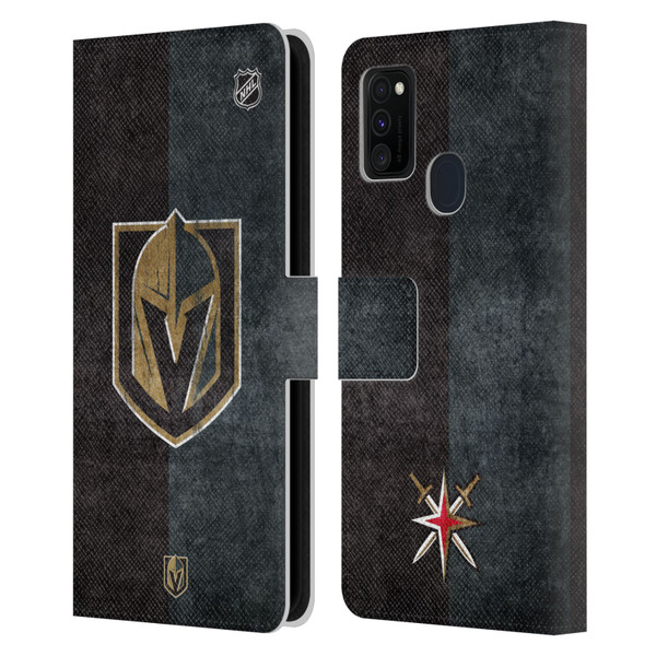 NHL Vegas Golden Knights Half Distressed Leather Book Wallet Case Cover For Samsung Galaxy M30s (2019)/M21 (2020)