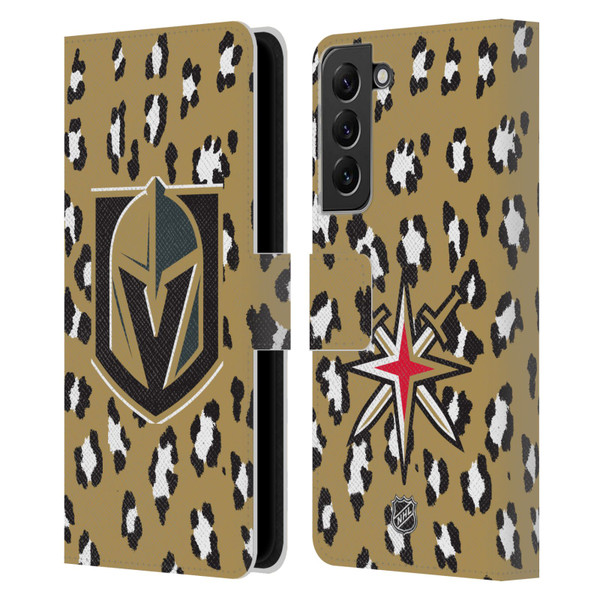 NHL Vegas Golden Knights Leopard Patten Leather Book Wallet Case Cover For Samsung Galaxy S22+ 5G