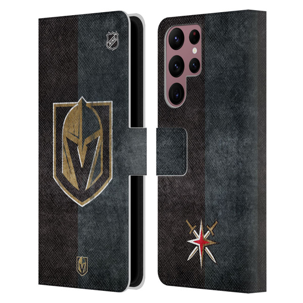 NHL Vegas Golden Knights Half Distressed Leather Book Wallet Case Cover For Samsung Galaxy S22 Ultra 5G