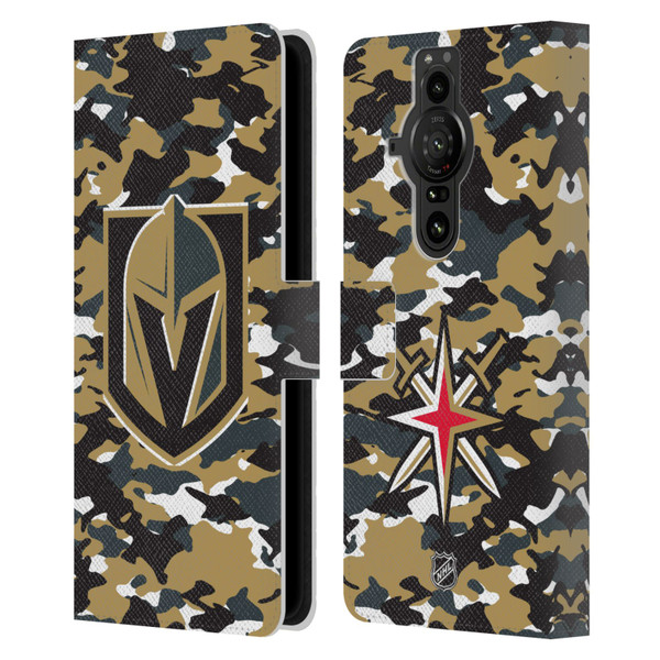 NHL Vegas Golden Knights Camouflage Leather Book Wallet Case Cover For Sony Xperia Pro-I