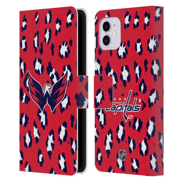 NHL Washington Capitals Leopard Patten Leather Book Wallet Case Cover For Apple iPhone 11