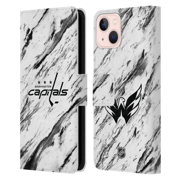 NHL Washington Capitals Marble Leather Book Wallet Case Cover For Apple iPhone 13