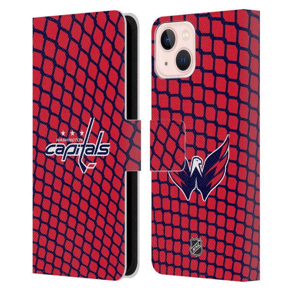 NHL Washington Capitals Net Pattern Leather Book Wallet Case Cover For Apple iPhone 13