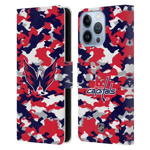 NHL Washington Capitals Camouflage Leather Book Wallet Case Cover For Apple iPhone 13 Pro