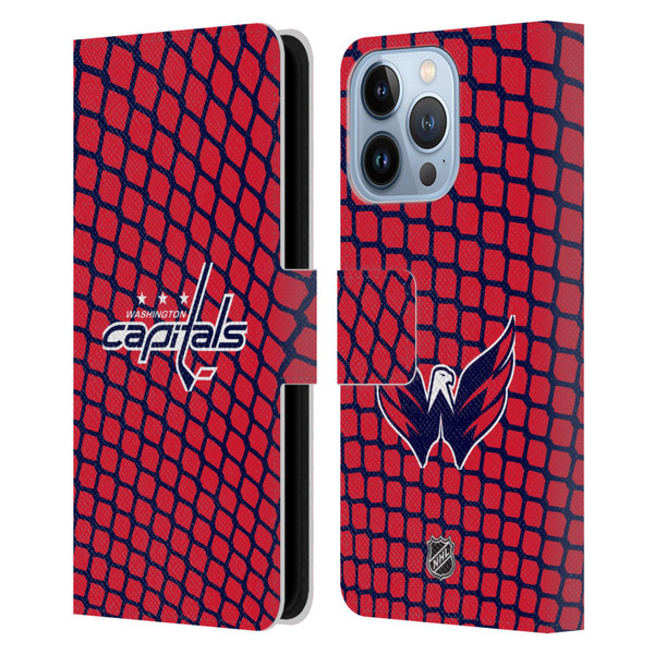NHL Washington Capitals Net Pattern Leather Book Wallet Case Cover For Apple iPhone 13 Pro