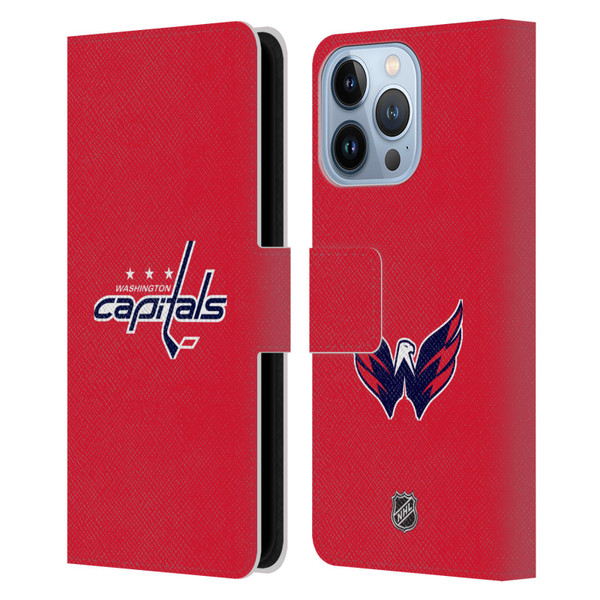 NHL Washington Capitals Plain Leather Book Wallet Case Cover For Apple iPhone 13 Pro
