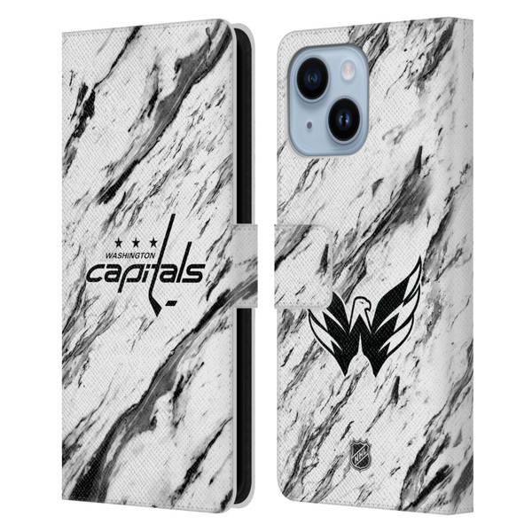 NHL Washington Capitals Marble Leather Book Wallet Case Cover For Apple iPhone 14 Plus