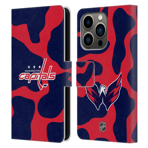NHL Washington Capitals Cow Pattern Leather Book Wallet Case Cover For Apple iPhone 14 Pro