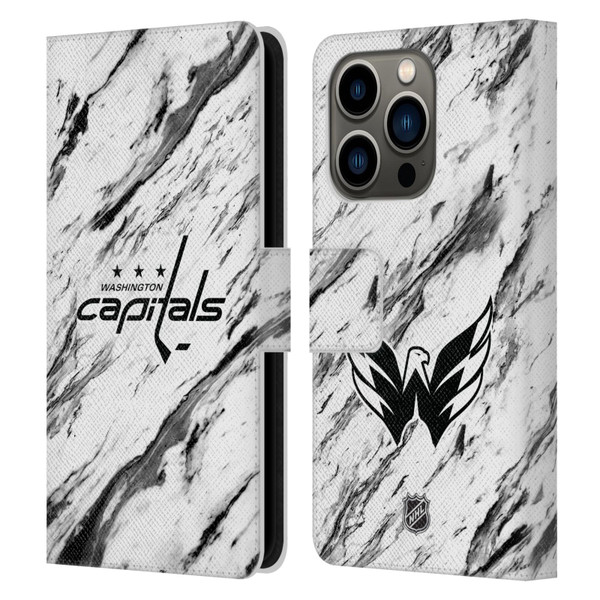 NHL Washington Capitals Marble Leather Book Wallet Case Cover For Apple iPhone 14 Pro