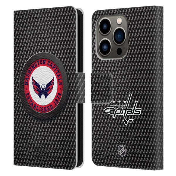 NHL Washington Capitals Puck Texture Leather Book Wallet Case Cover For Apple iPhone 14 Pro