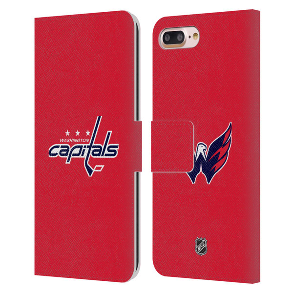 NHL Washington Capitals Plain Leather Book Wallet Case Cover For Apple iPhone 7 Plus / iPhone 8 Plus