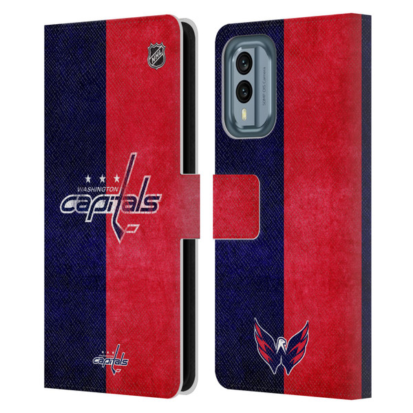 NHL Washington Capitals Half Distressed Leather Book Wallet Case Cover For Nokia X30