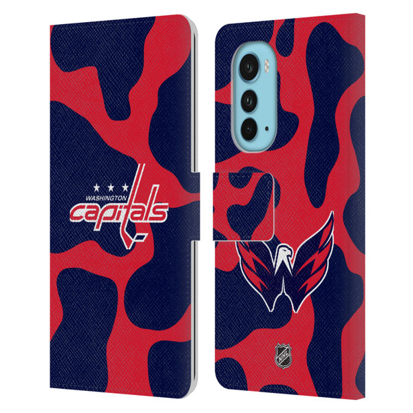 NHL Washington Capitals Cow Pattern Leather Book Wallet Case Cover For Motorola Edge (2022)