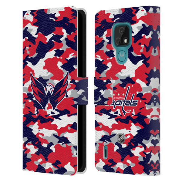 NHL Washington Capitals Camouflage Leather Book Wallet Case Cover For Motorola Moto E7
