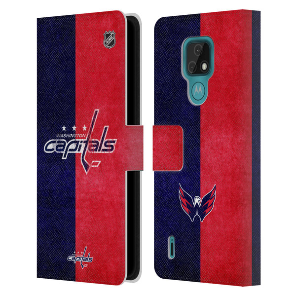 NHL Washington Capitals Half Distressed Leather Book Wallet Case Cover For Motorola Moto E7