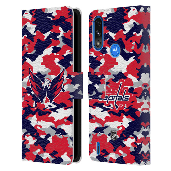 NHL Washington Capitals Camouflage Leather Book Wallet Case Cover For Motorola Moto E7 Power / Moto E7i Power