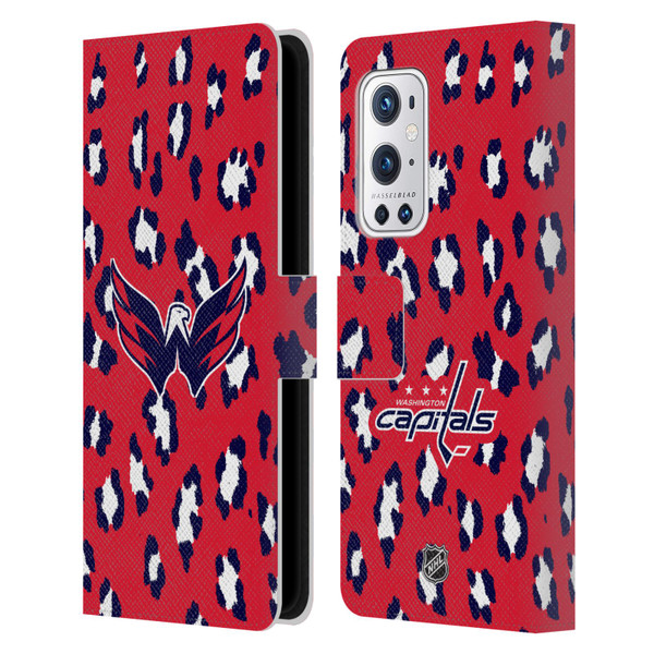 NHL Washington Capitals Leopard Patten Leather Book Wallet Case Cover For OnePlus 9 Pro