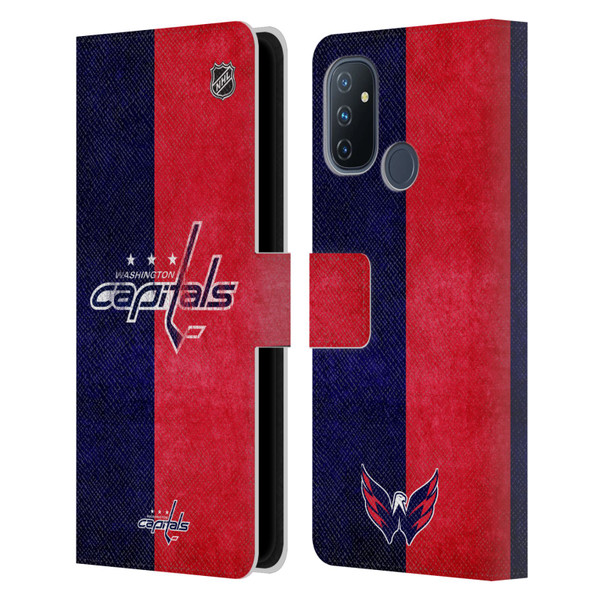 NHL Washington Capitals Half Distressed Leather Book Wallet Case Cover For OnePlus Nord N100