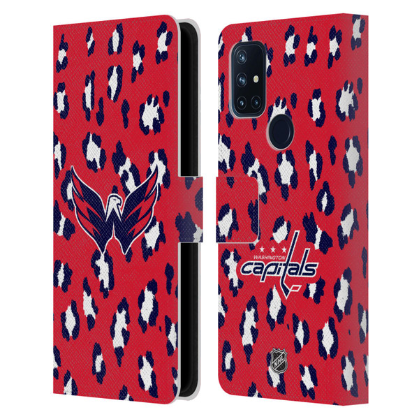 NHL Washington Capitals Leopard Patten Leather Book Wallet Case Cover For OnePlus Nord N10 5G