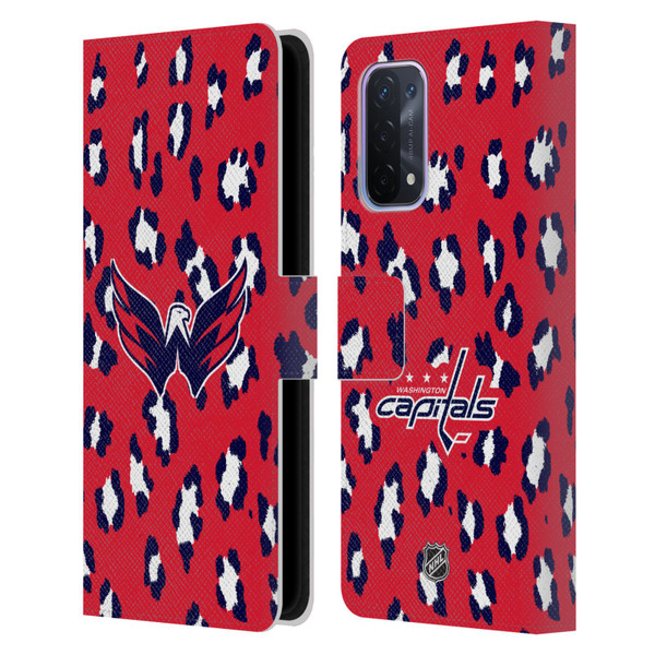 NHL Washington Capitals Leopard Patten Leather Book Wallet Case Cover For OPPO A54 5G