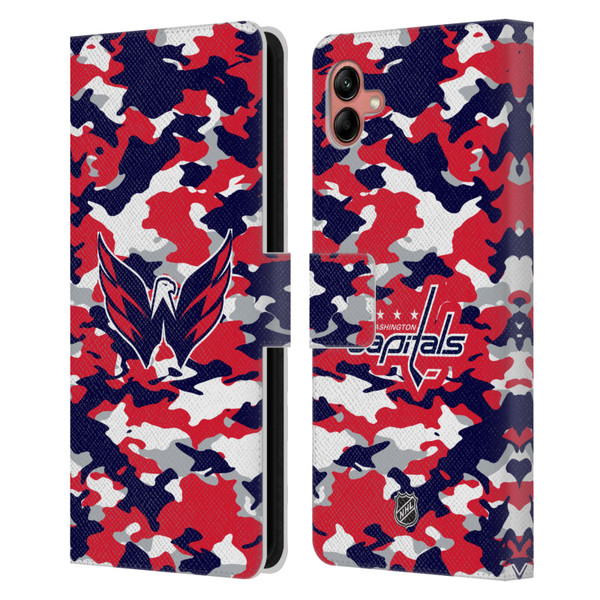 NHL Washington Capitals Camouflage Leather Book Wallet Case Cover For Samsung Galaxy A04 (2022)