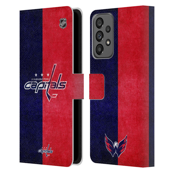 NHL Washington Capitals Half Distressed Leather Book Wallet Case Cover For Samsung Galaxy A73 5G (2022)