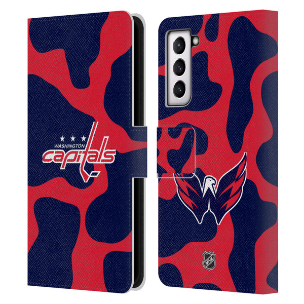 NHL Washington Capitals Cow Pattern Leather Book Wallet Case Cover For Samsung Galaxy S21 5G