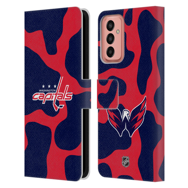 NHL Washington Capitals Cow Pattern Leather Book Wallet Case Cover For Samsung Galaxy M13 (2022)
