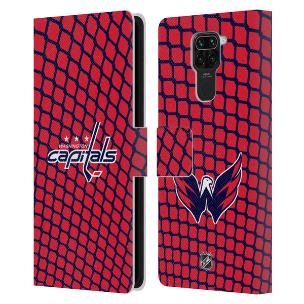 NHL Washington Capitals Net Pattern Leather Book Wallet Case Cover For Xiaomi Redmi Note 9 / Redmi 10X 4G