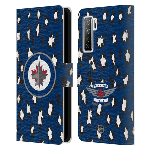NHL Winnipeg Jets Leopard Patten Leather Book Wallet Case Cover For Huawei Nova 7 SE/P40 Lite 5G