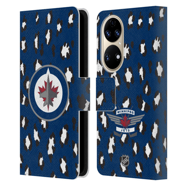 NHL Winnipeg Jets Leopard Patten Leather Book Wallet Case Cover For Huawei P50