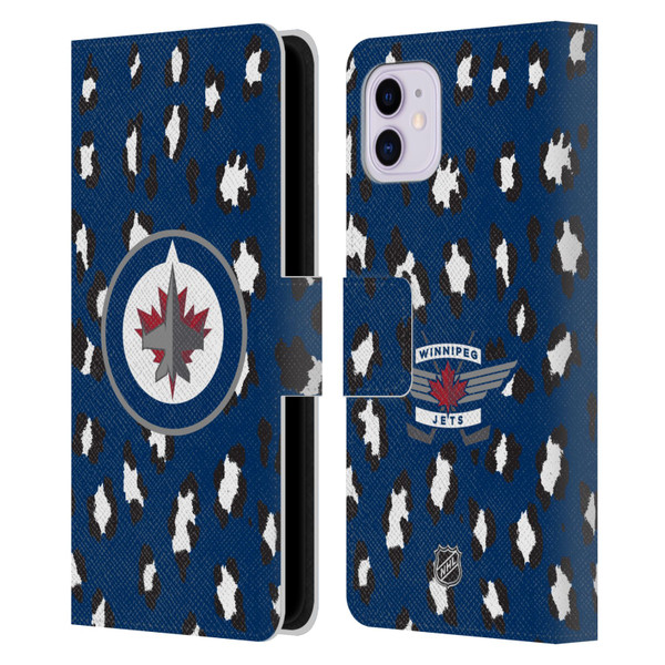 NHL Winnipeg Jets Leopard Patten Leather Book Wallet Case Cover For Apple iPhone 11