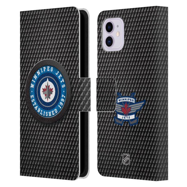 NHL Winnipeg Jets Puck Texture Leather Book Wallet Case Cover For Apple iPhone 11