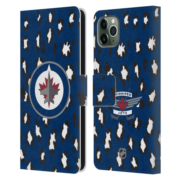 NHL Winnipeg Jets Leopard Patten Leather Book Wallet Case Cover For Apple iPhone 11 Pro Max