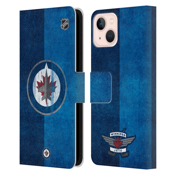 NHL Winnipeg Jets Half Distressed Leather Book Wallet Case Cover For Apple iPhone 13