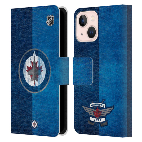 NHL Winnipeg Jets Half Distressed Leather Book Wallet Case Cover For Apple iPhone 13 Mini