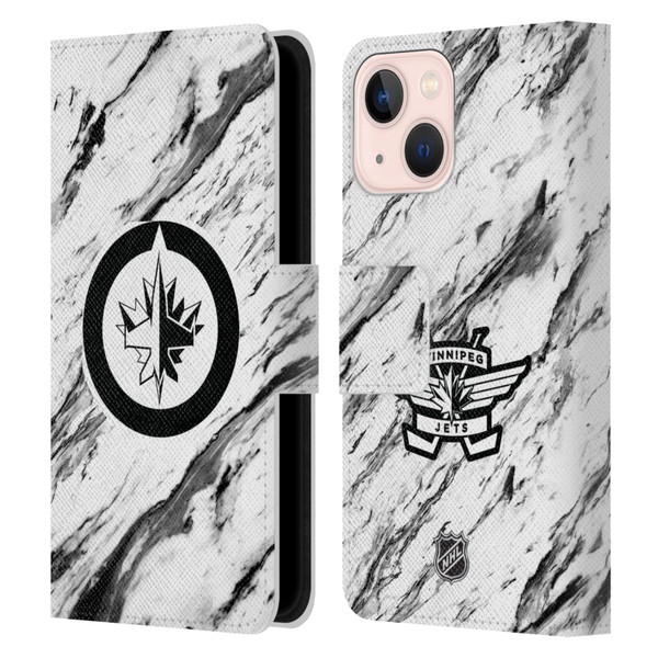 NHL Winnipeg Jets Marble Leather Book Wallet Case Cover For Apple iPhone 13 Mini