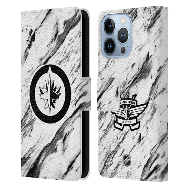 NHL Winnipeg Jets Marble Leather Book Wallet Case Cover For Apple iPhone 13 Pro
