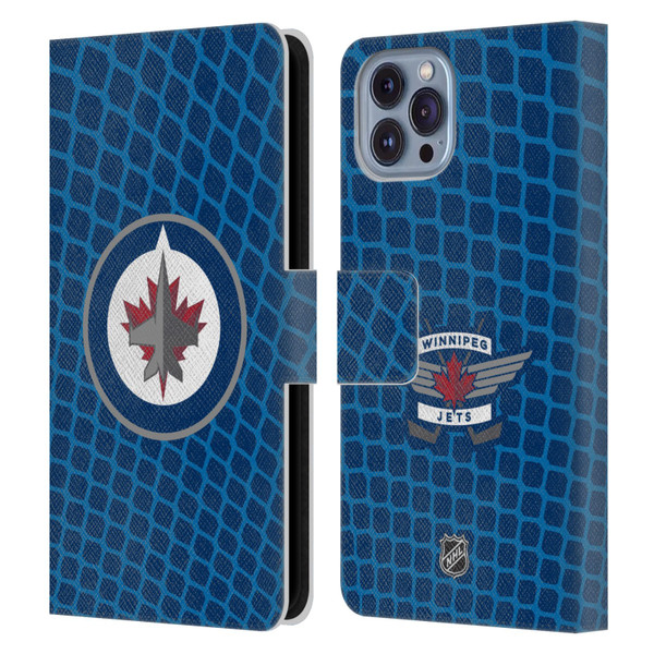 NHL Winnipeg Jets Net Pattern Leather Book Wallet Case Cover For Apple iPhone 14