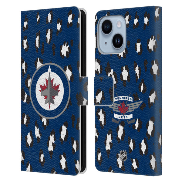 NHL Winnipeg Jets Leopard Patten Leather Book Wallet Case Cover For Apple iPhone 14 Plus
