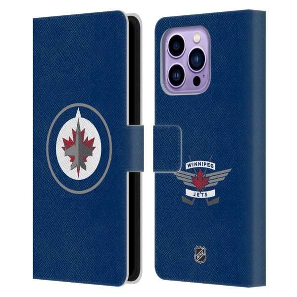 NHL Winnipeg Jets Plain Leather Book Wallet Case Cover For Apple iPhone 14 Pro Max