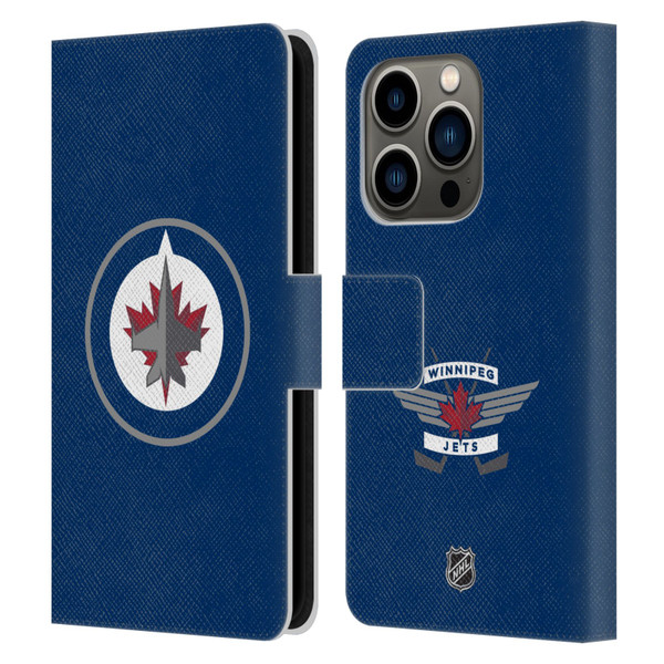 NHL Winnipeg Jets Plain Leather Book Wallet Case Cover For Apple iPhone 14 Pro