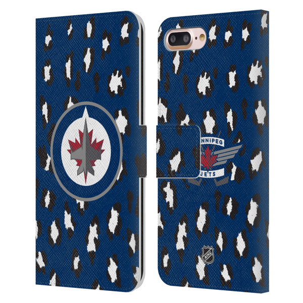 NHL Winnipeg Jets Leopard Patten Leather Book Wallet Case Cover For Apple iPhone 7 Plus / iPhone 8 Plus
