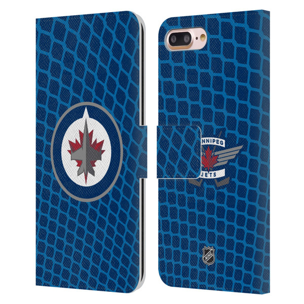 NHL Winnipeg Jets Net Pattern Leather Book Wallet Case Cover For Apple iPhone 7 Plus / iPhone 8 Plus