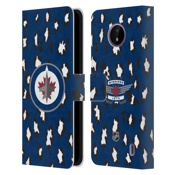 NHL Winnipeg Jets Leopard Patten Leather Book Wallet Case Cover For Nokia C10 / C20